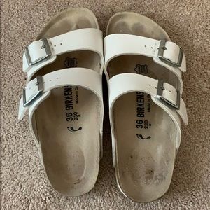 White Birkenstock sandals